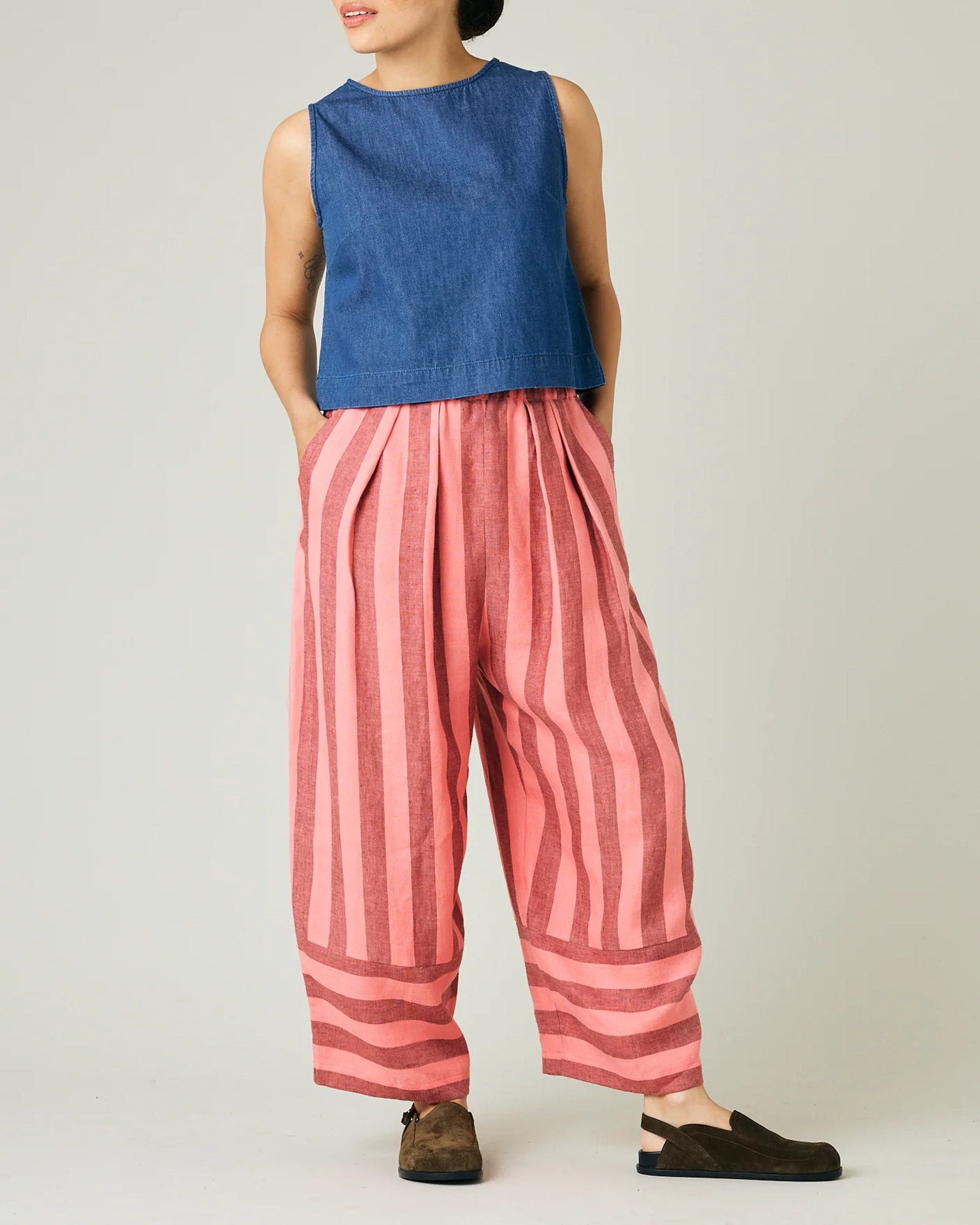 BOBBI BLUSH STRIPE LINEN TROUSERS