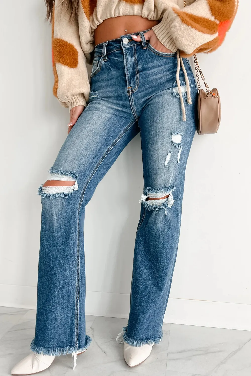 Tamren High Rise Distressed Risen Straight Leg Jeans