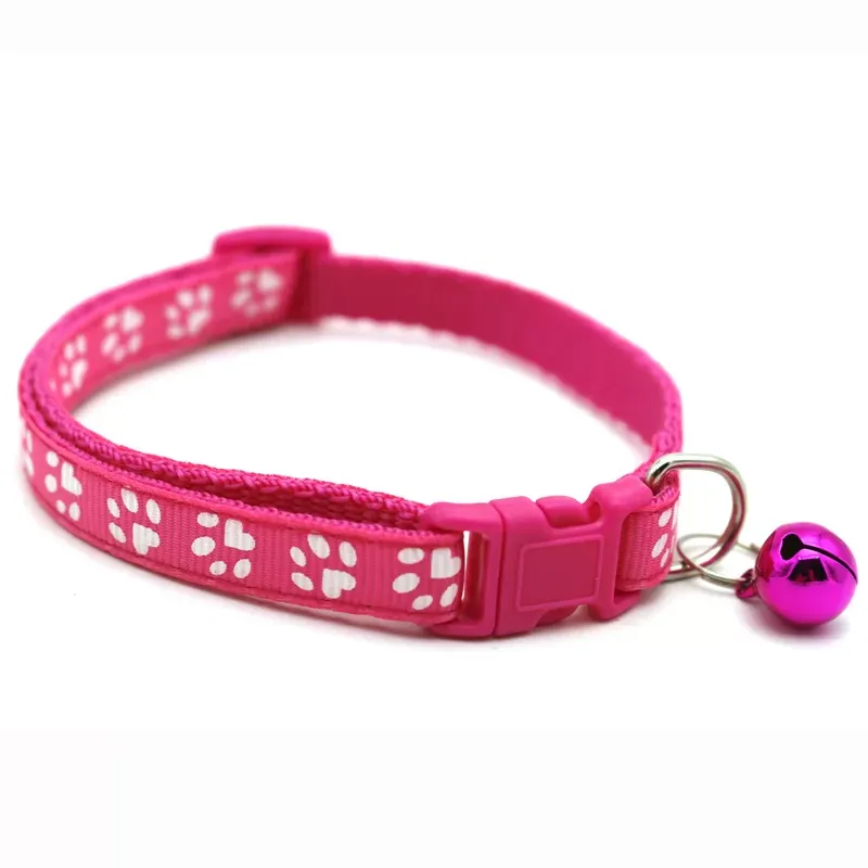 Pet Cat Collar Cute Paw Print Cat Bell Collar Adjustable Nylon Ribbon Collar for Cats Small Dogs Puppy Neck Strap