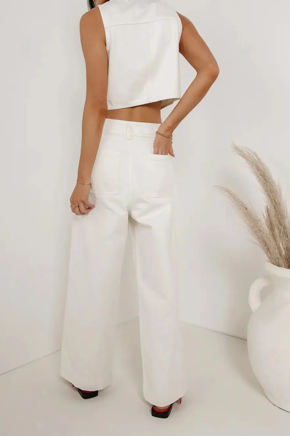 GEORGIA WIDE LEG JEANS IN CREAM