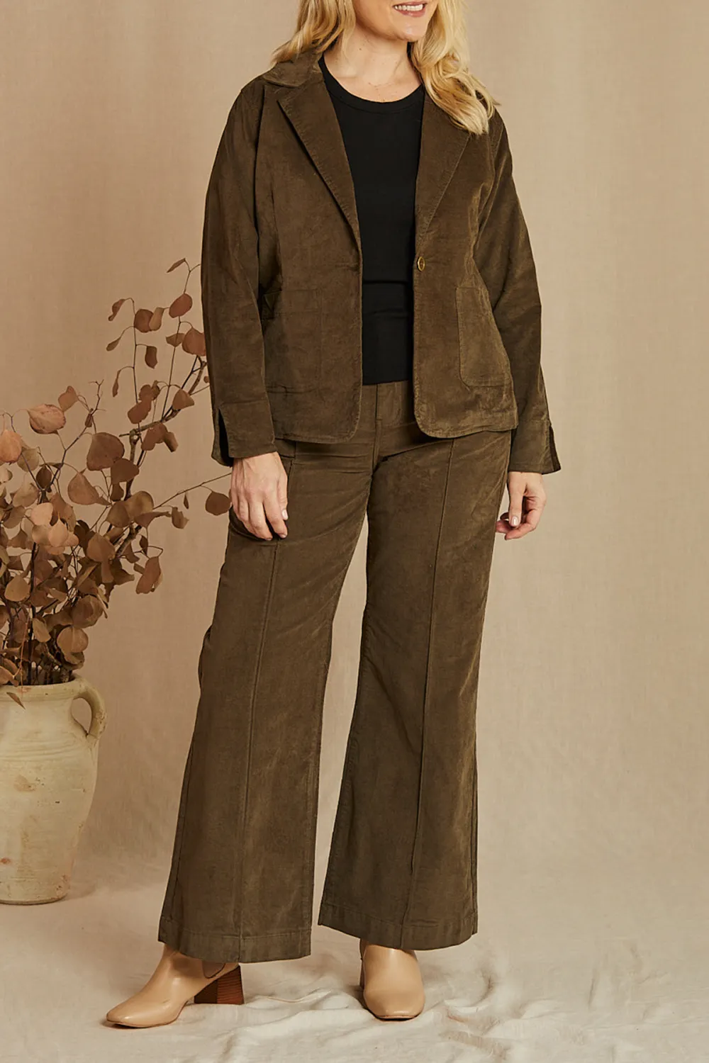 Adrift Relaxed Brushed Cotton Blazer In Olive