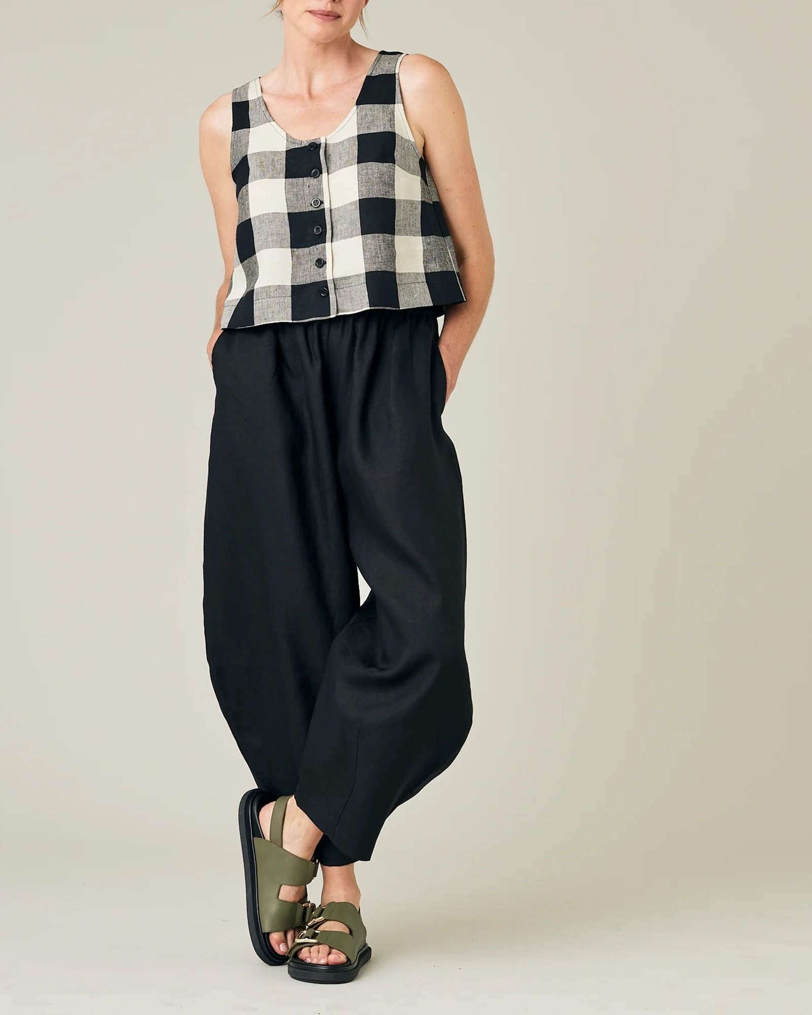 BETTY STONE & BLACK MEGA CHECK LINEN TOP