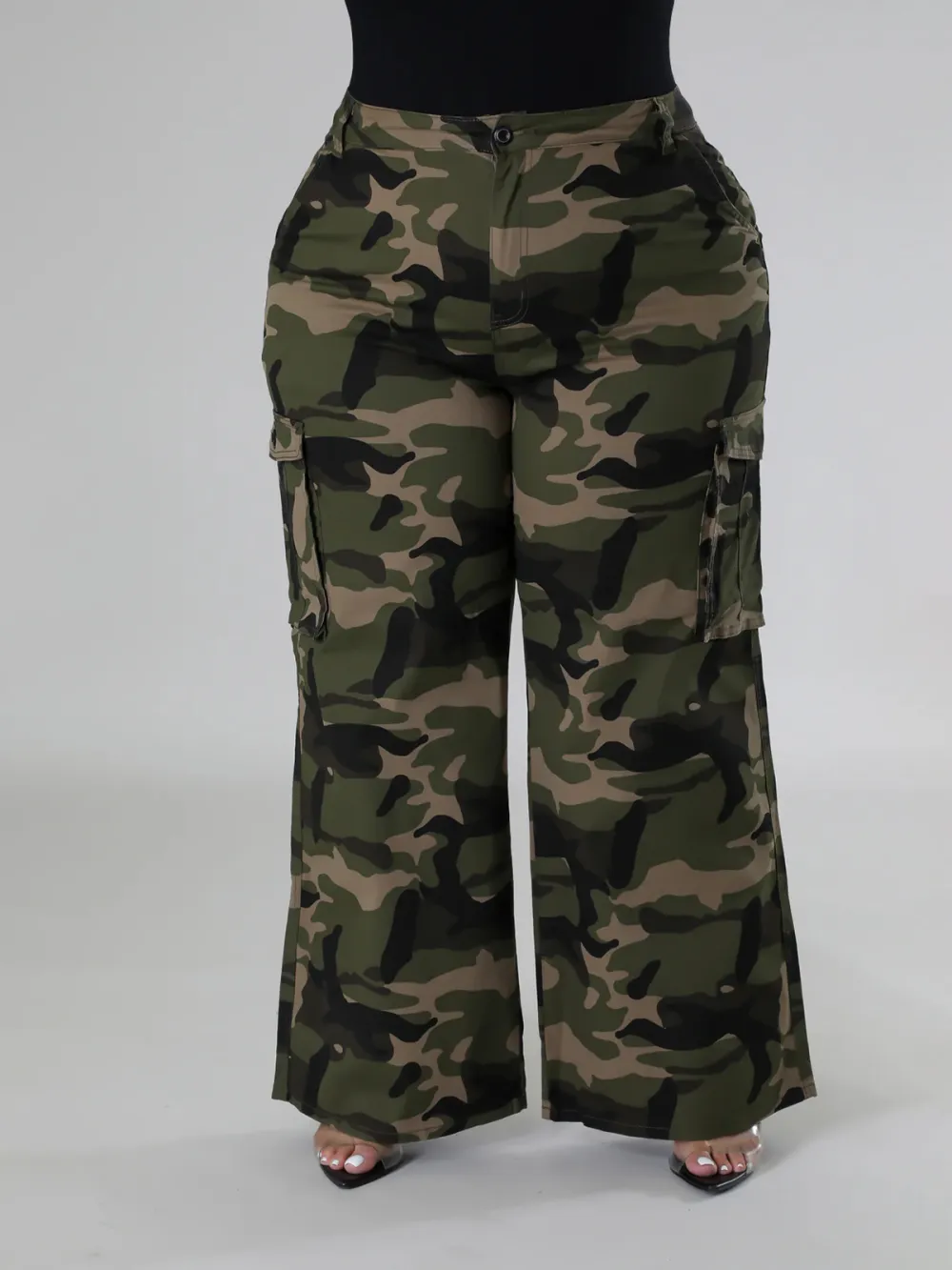 Plus-Size Fashion Women'S Cargo Style Wide-Leg Camouflage Pants