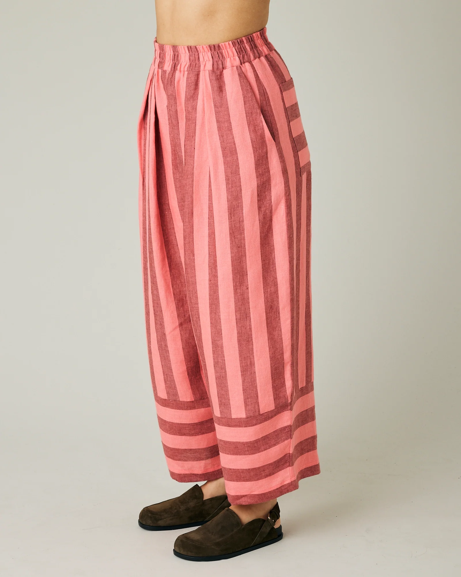 BOBBI BLUSH STRIPE LINEN TROUSERS