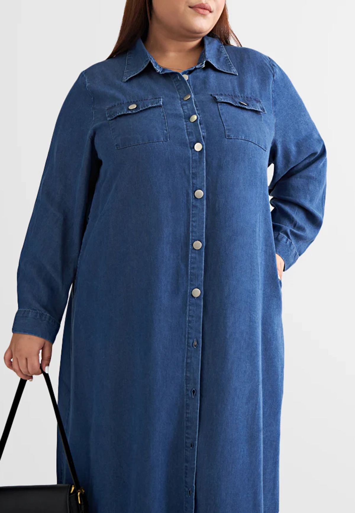 Long denim dress with full buttons