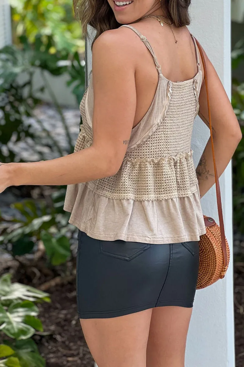 Taupe V Neck Top