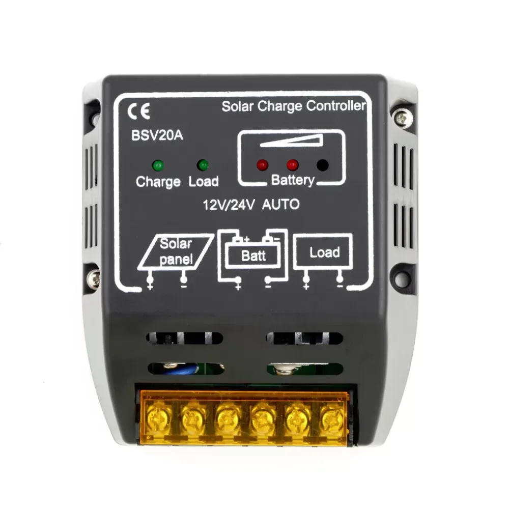 BSV20A 20A Solar Charge Controller Solar Charger Controller 12V 24V AUTO Switch Sunlight Solar Panel System Control Battery Regulator Safe Overload Pr