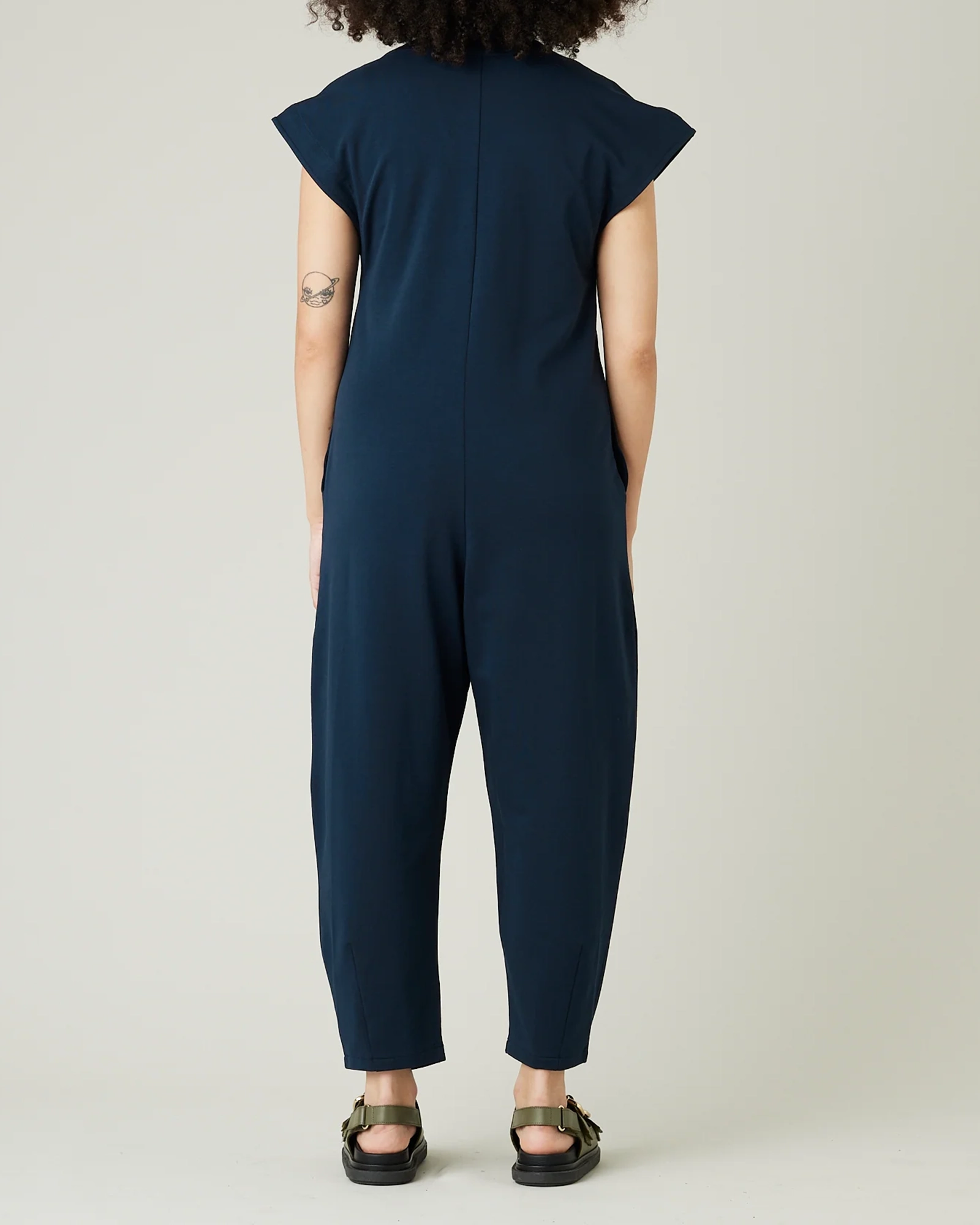 NAVY COTTON JERSEY JUMPSUIT