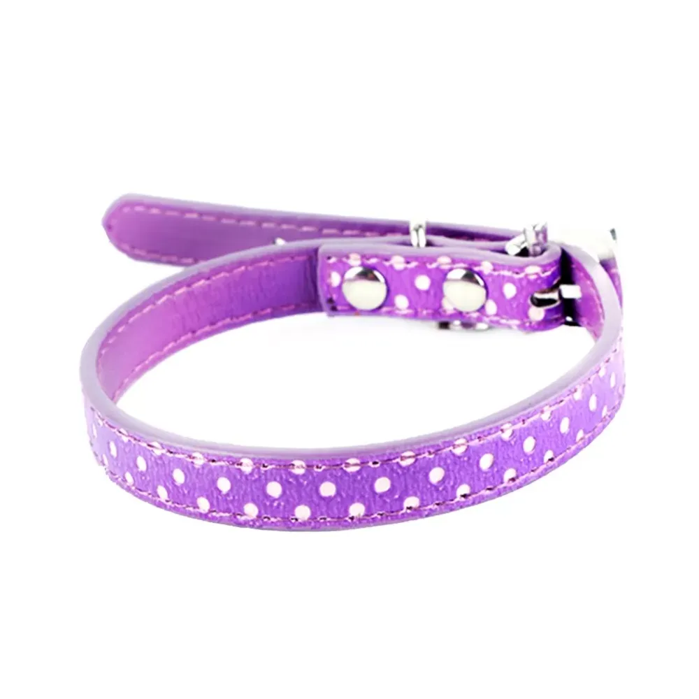 Lovely Small Pets Dog Cat Collar Polka Dot Pattern Dog Collar leather with Heart Crystal Pendant pet products