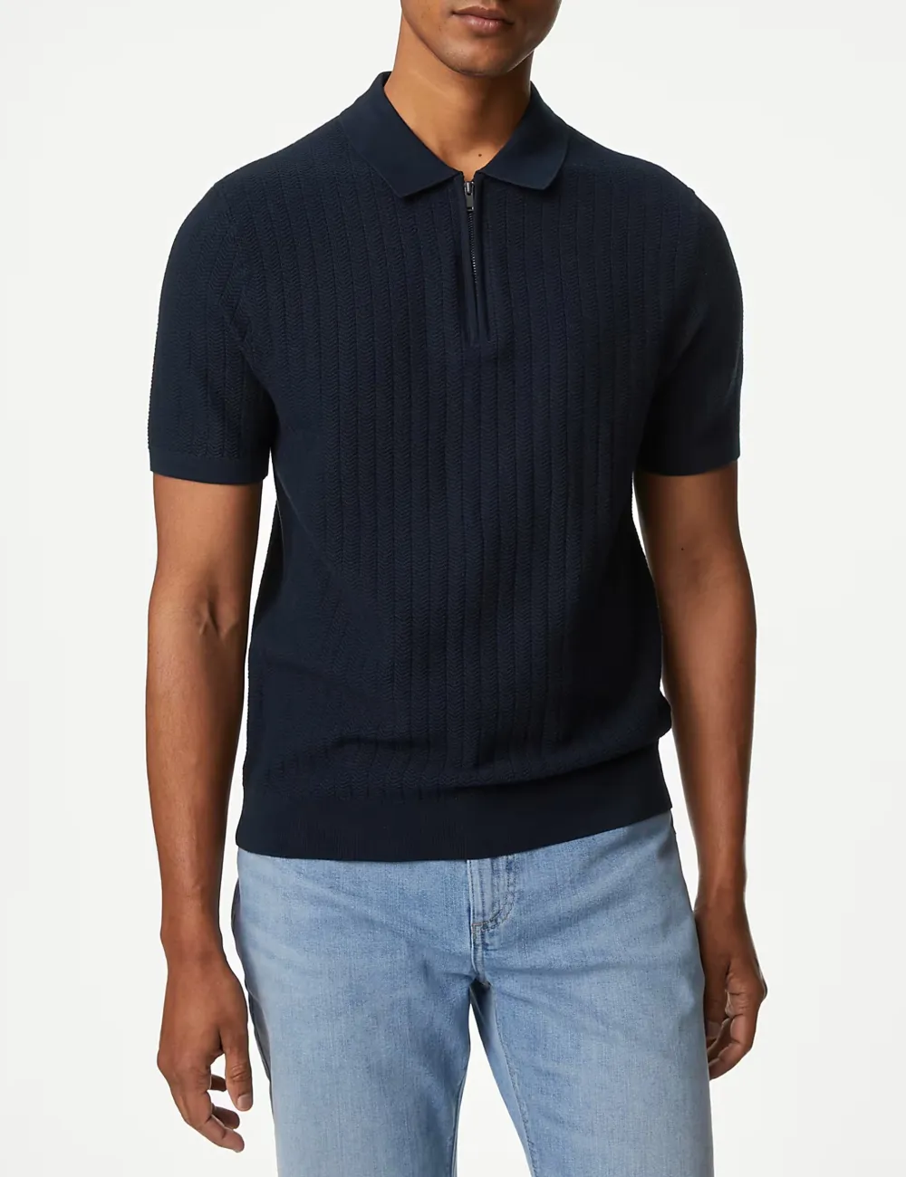 Cotton Rich Textured Knitted Polo Shirt