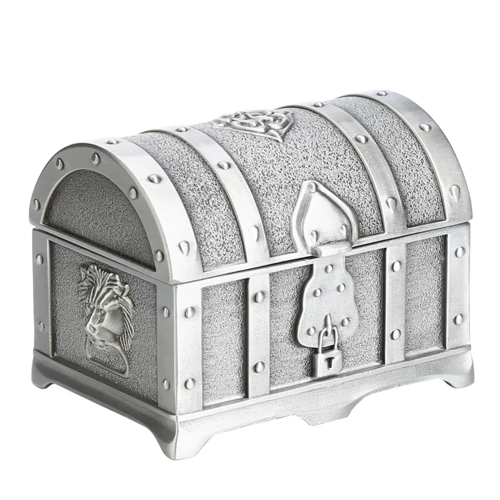 Small Zinc Alloy Antique Vintable Pirate Treasure Chest Jewelry Box Retro Trinket Ring Earring Necklace Storage Holder Case