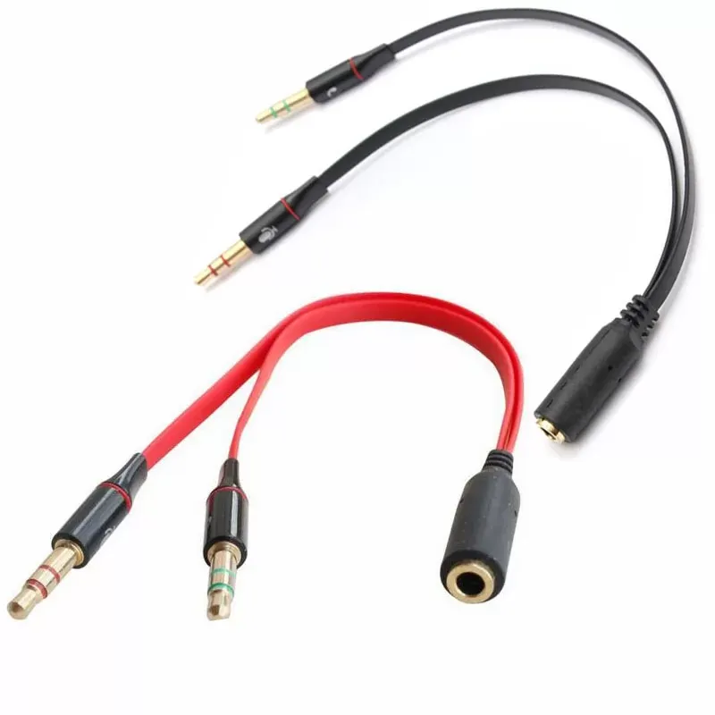 1/8 3.5mm Y Splitter Adapter Extension Cable MIC and Audio Jack Gold Plated Female to 2 Male Phones Headset Headphone Earphone Earbuds Microphone to L