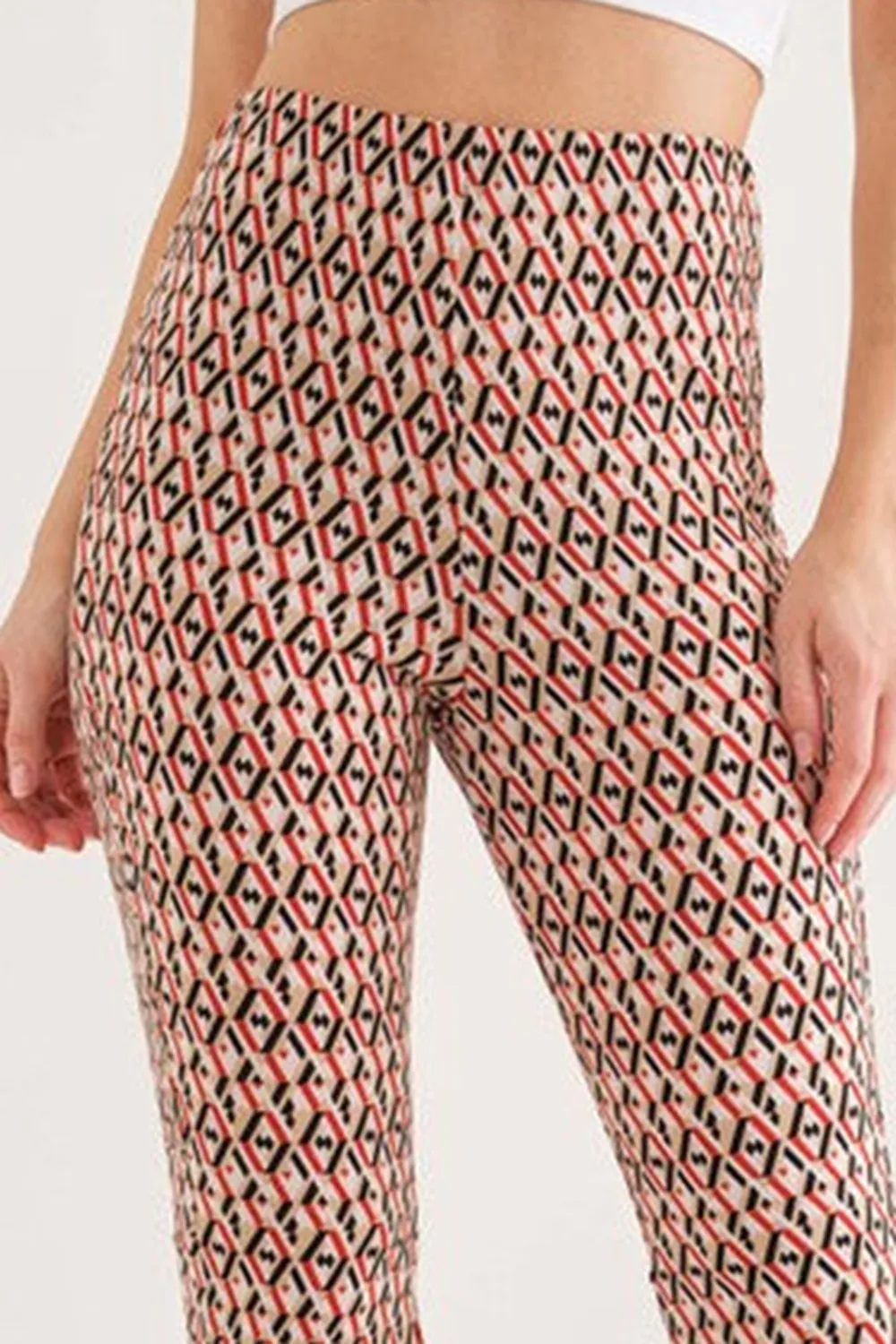 TAUPE GEOMETRIC PRINT WIDE-LEG PANTS