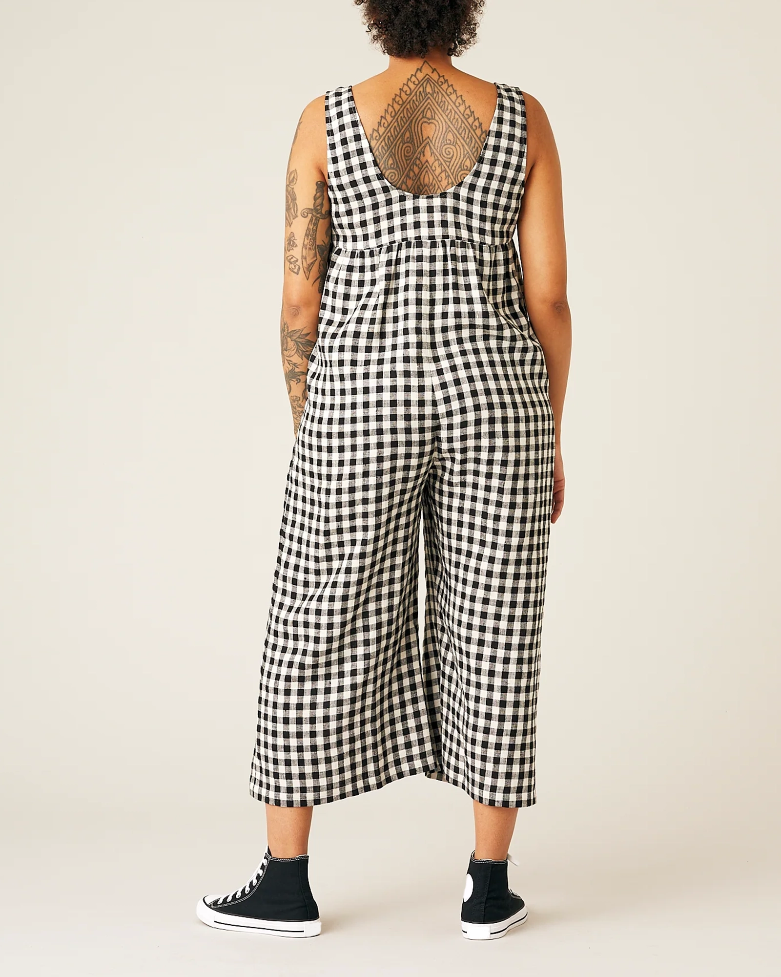 BLACK AND WHITE GINGHAM JUMPSUIT