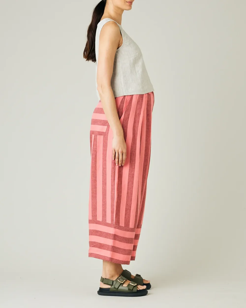 BOBBI BLUSH STRIPE LINEN TROUSERS