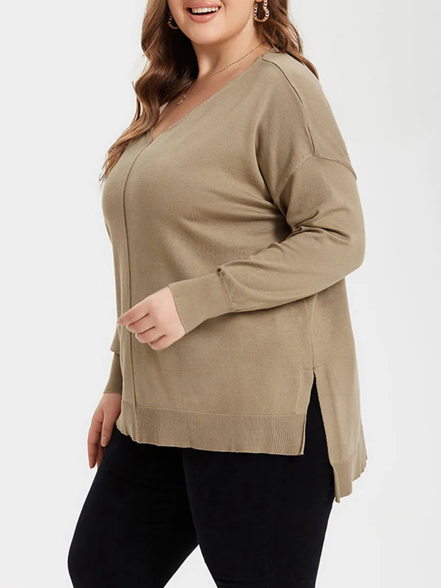 Solid Drop Shoulder Split Hem Sweatshirt