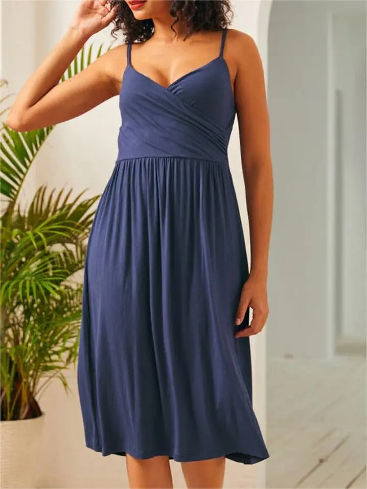 Navy Blue Casual Adjustable Dresses