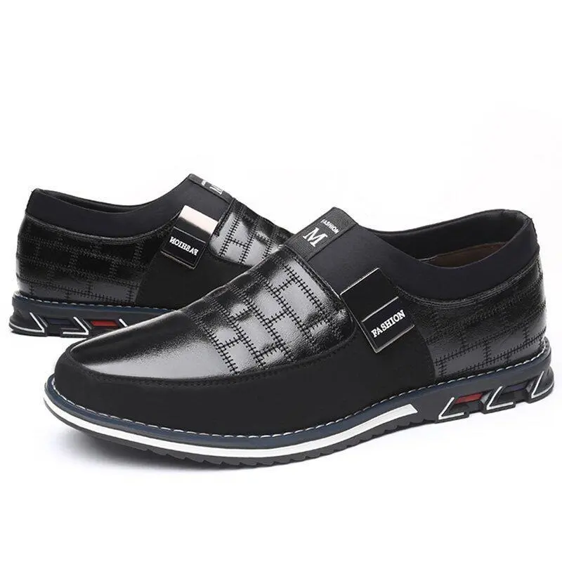 Men Genuine Leather Splicing Non Slip Metal Soft Sole Casual Shoes