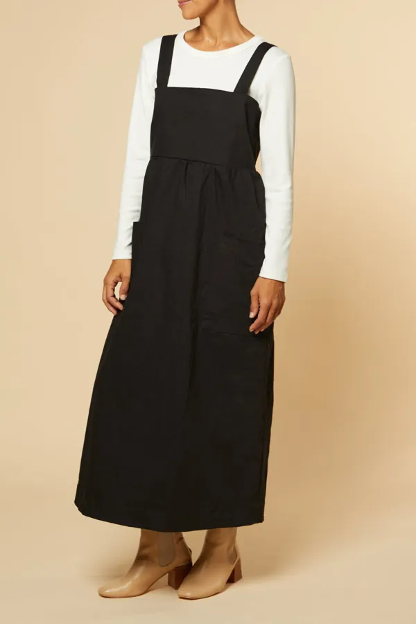 Francesca Denim Pinafore Dress in Black