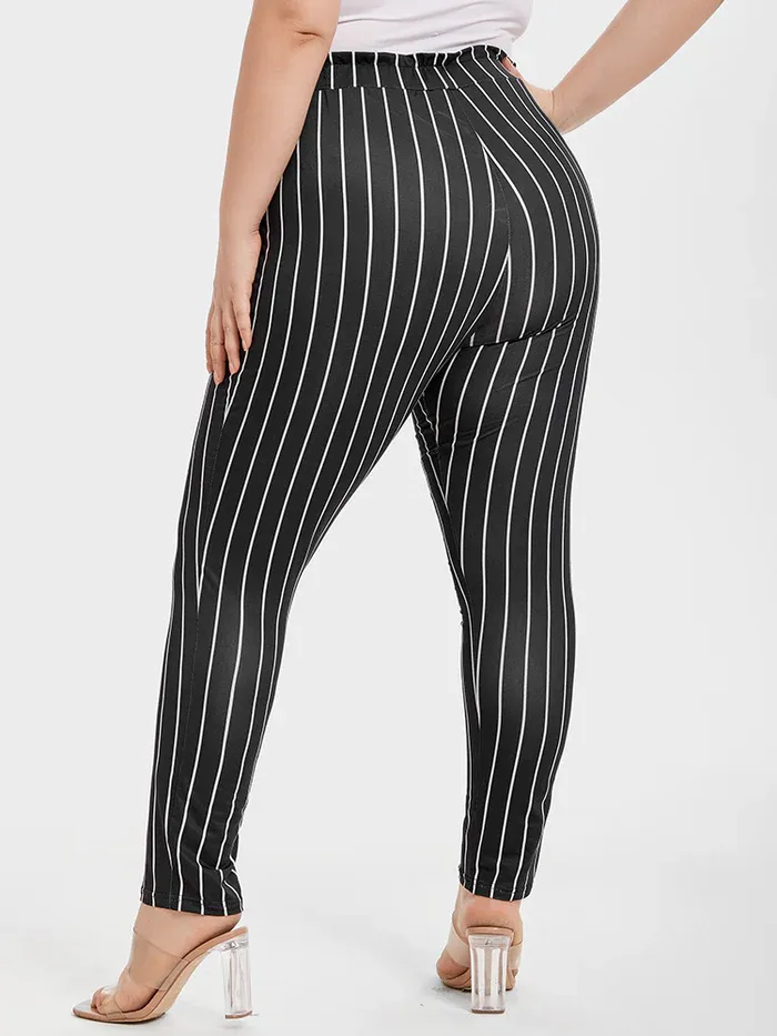 Striped Paperbag Waist Skinny Pants