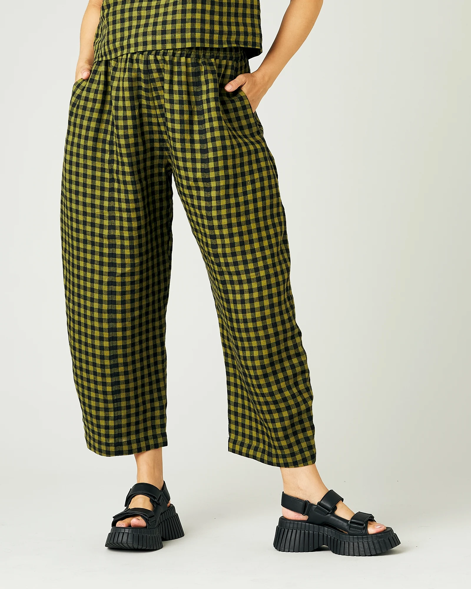 GREEN GINGHAM LINEN TROUSERS