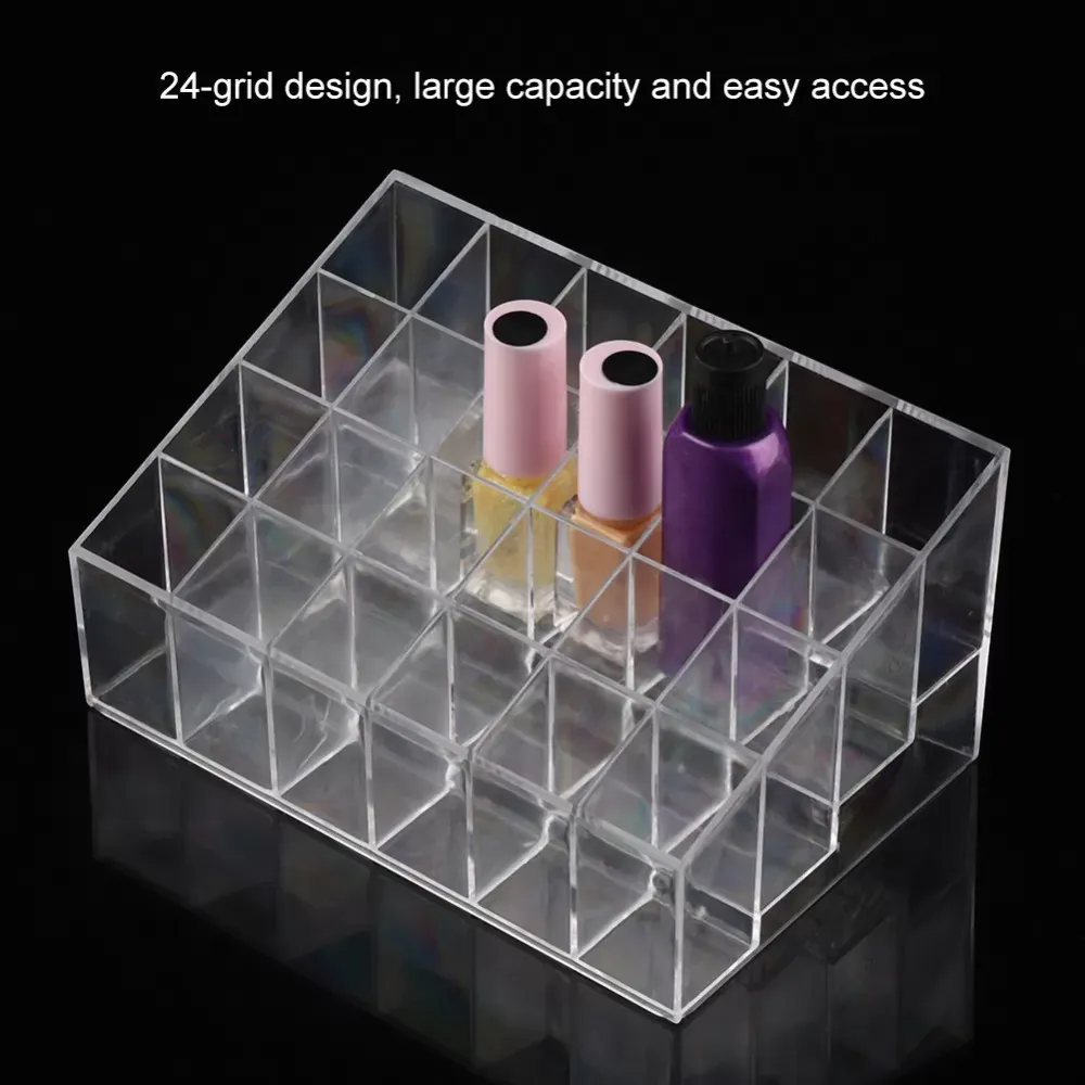 24 Grid Acrylic Makeup Organizer Storage Box Cosmetic Box Lipstick Jewelry Box Case Holder Display Stand make up organizer