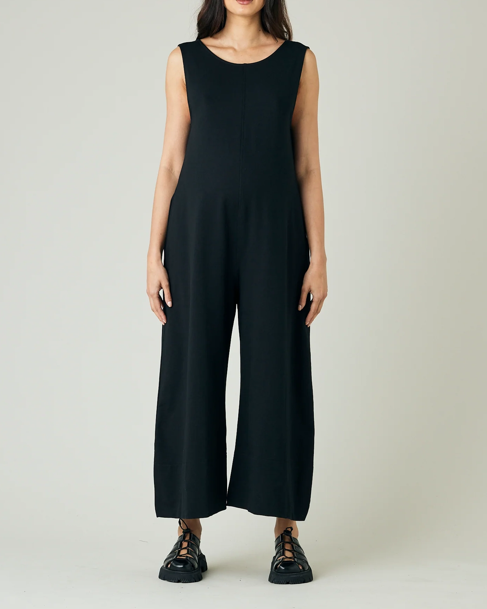 BLACK COTTON JERSEY JUMPSUIT