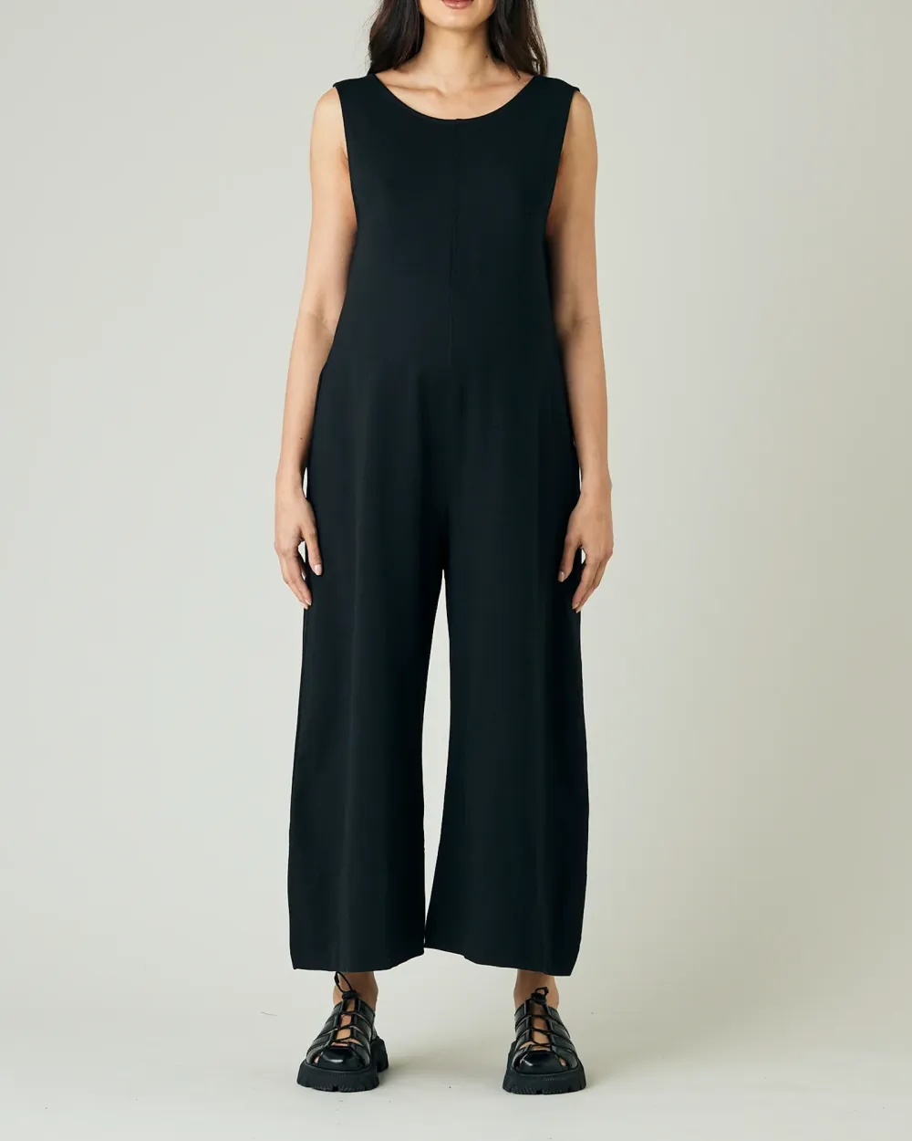 BLACK COTTON JERSEY JUMPSUIT