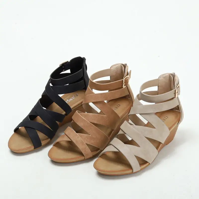 Summer Women's Wedges Sandals Brand New High Quality Fashion Casual Mid Heeled Ladies Gladiator Shoes