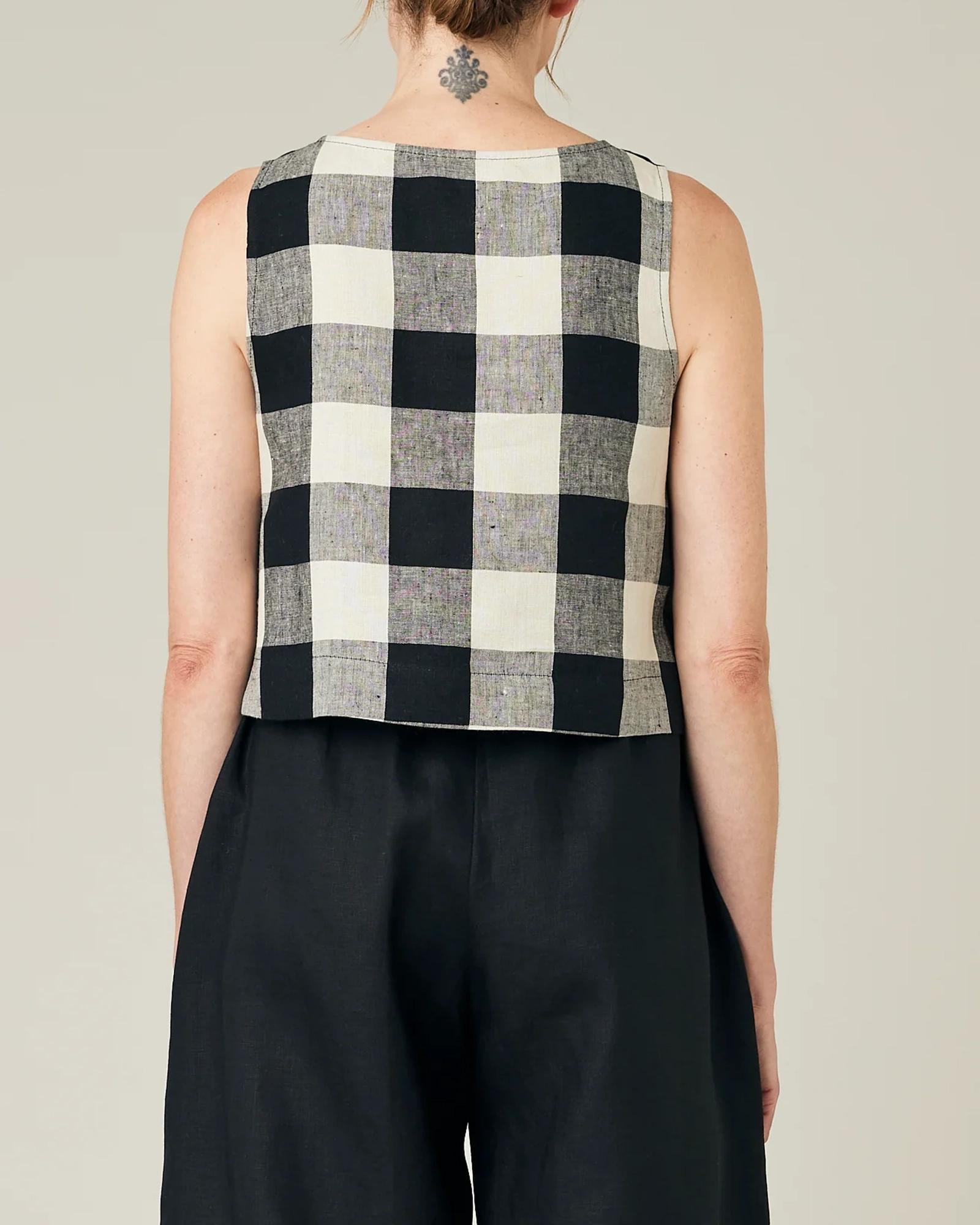 BETTY STONE & BLACK MEGA CHECK LINEN TOP