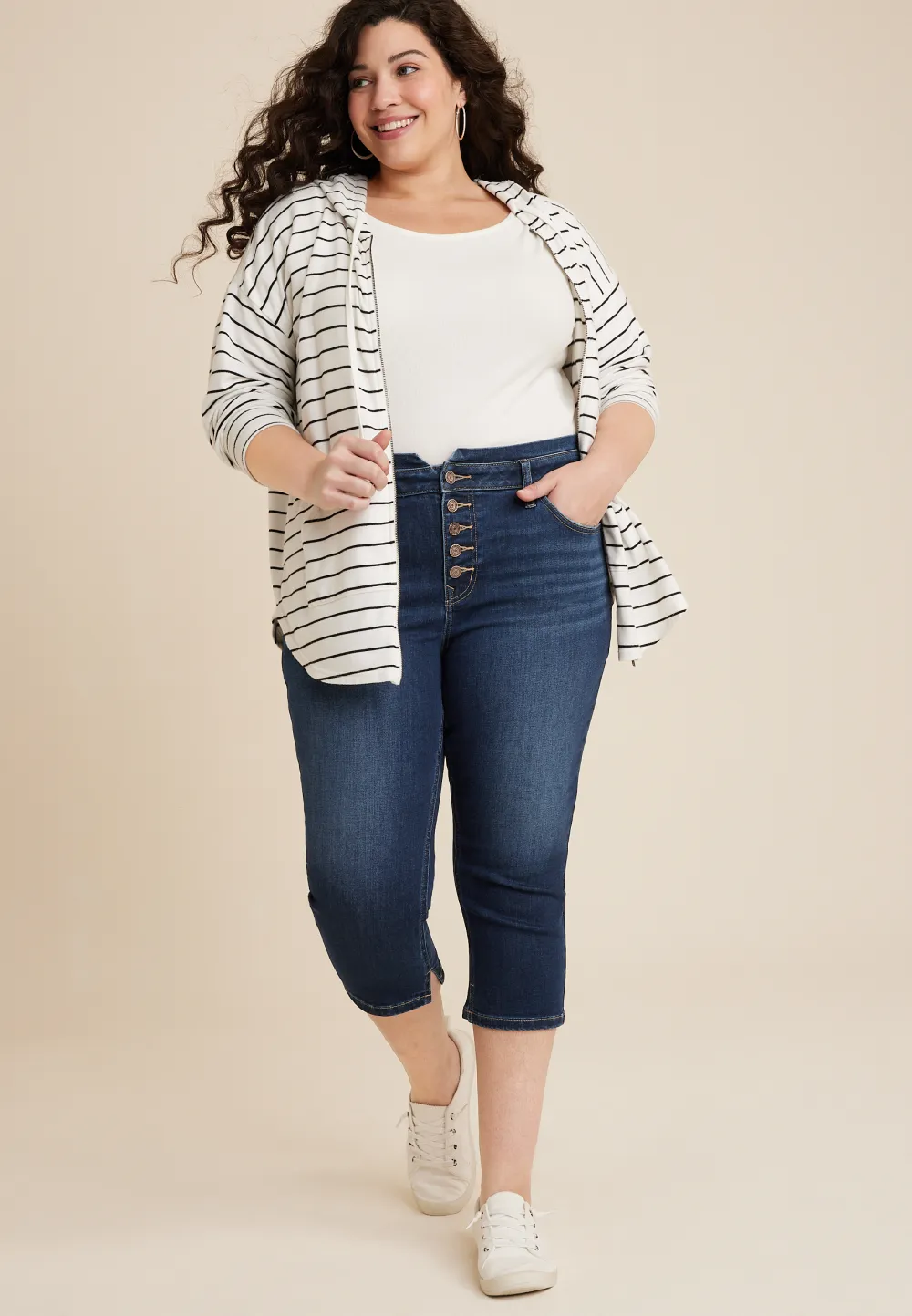 Plus Size m jeans by maurices™ Cool Comfort High Rise Stacked Waist Button Fly Cropped Jean