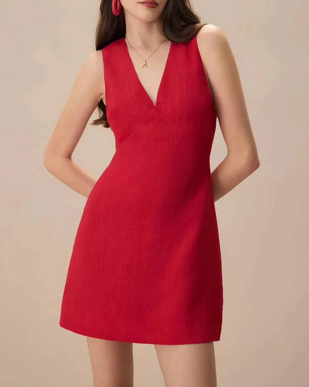 Red V-neck short dress