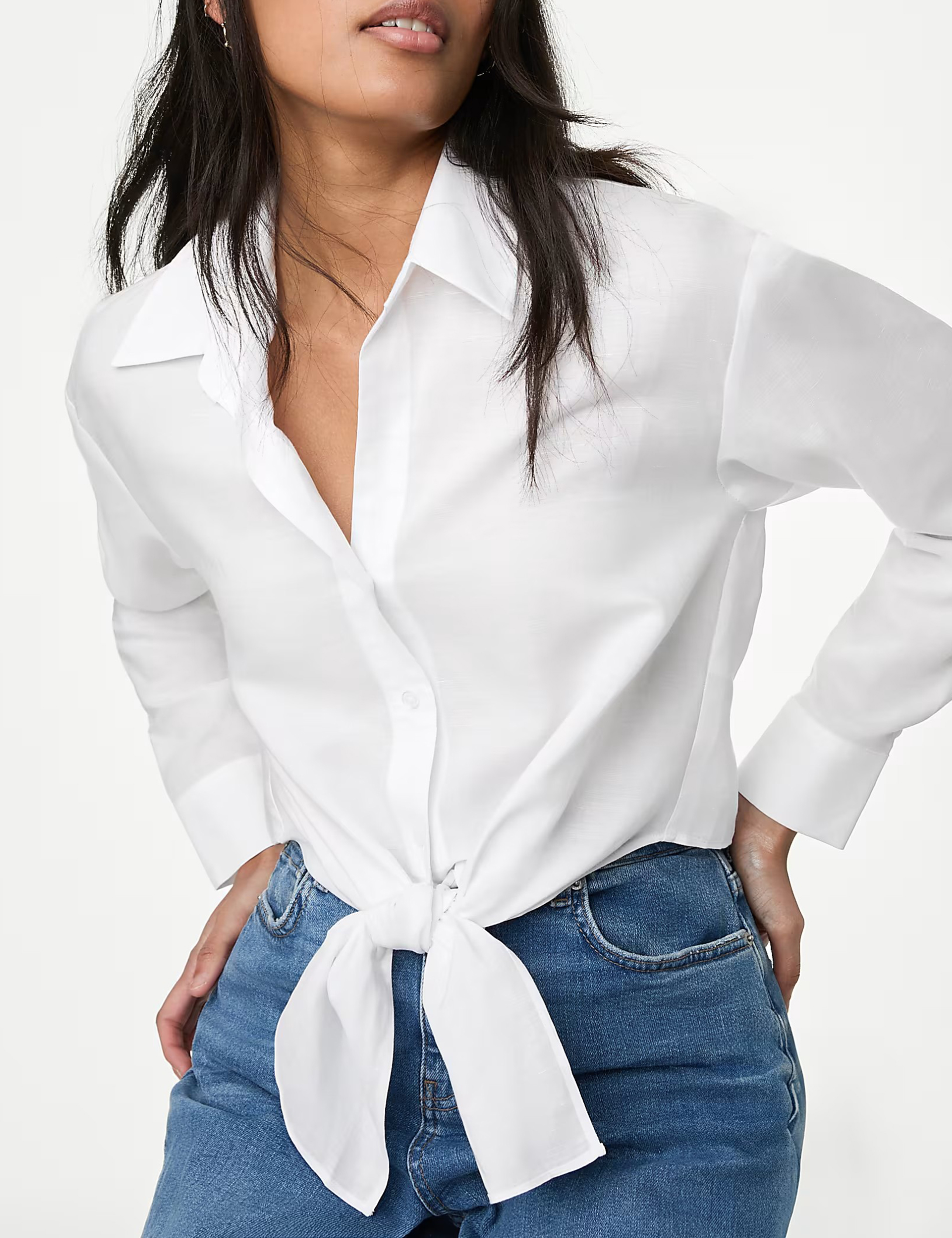 Lyocell Rich Tie Front Shirt with Linen