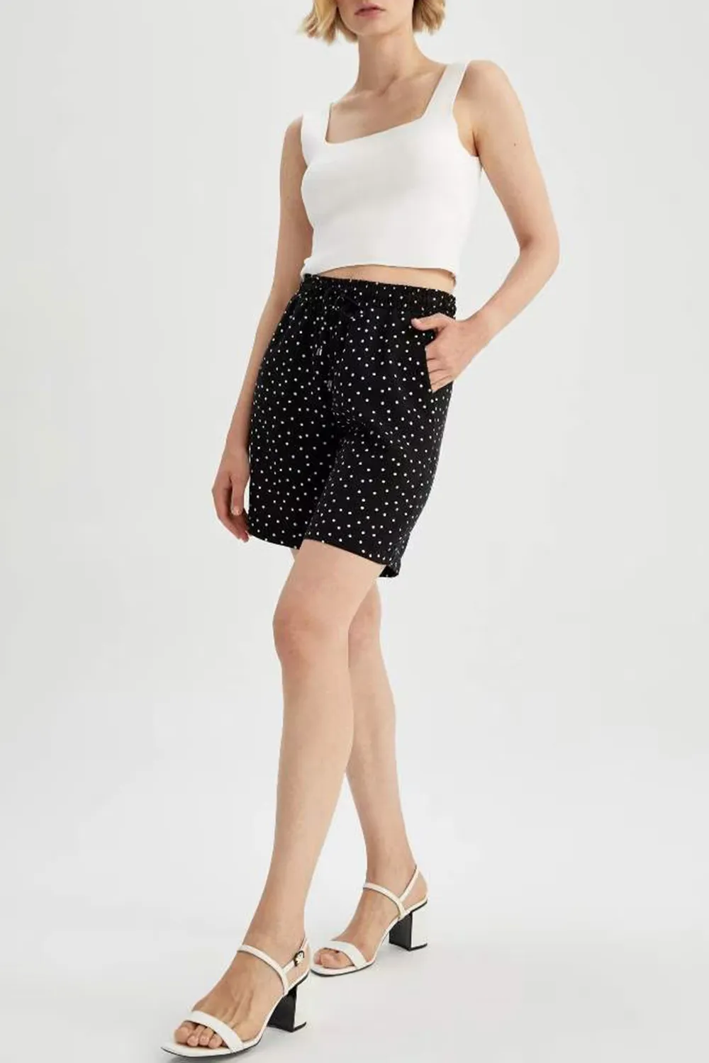 Dot Patterned Pocket Relax Fit Bermuda Shorts