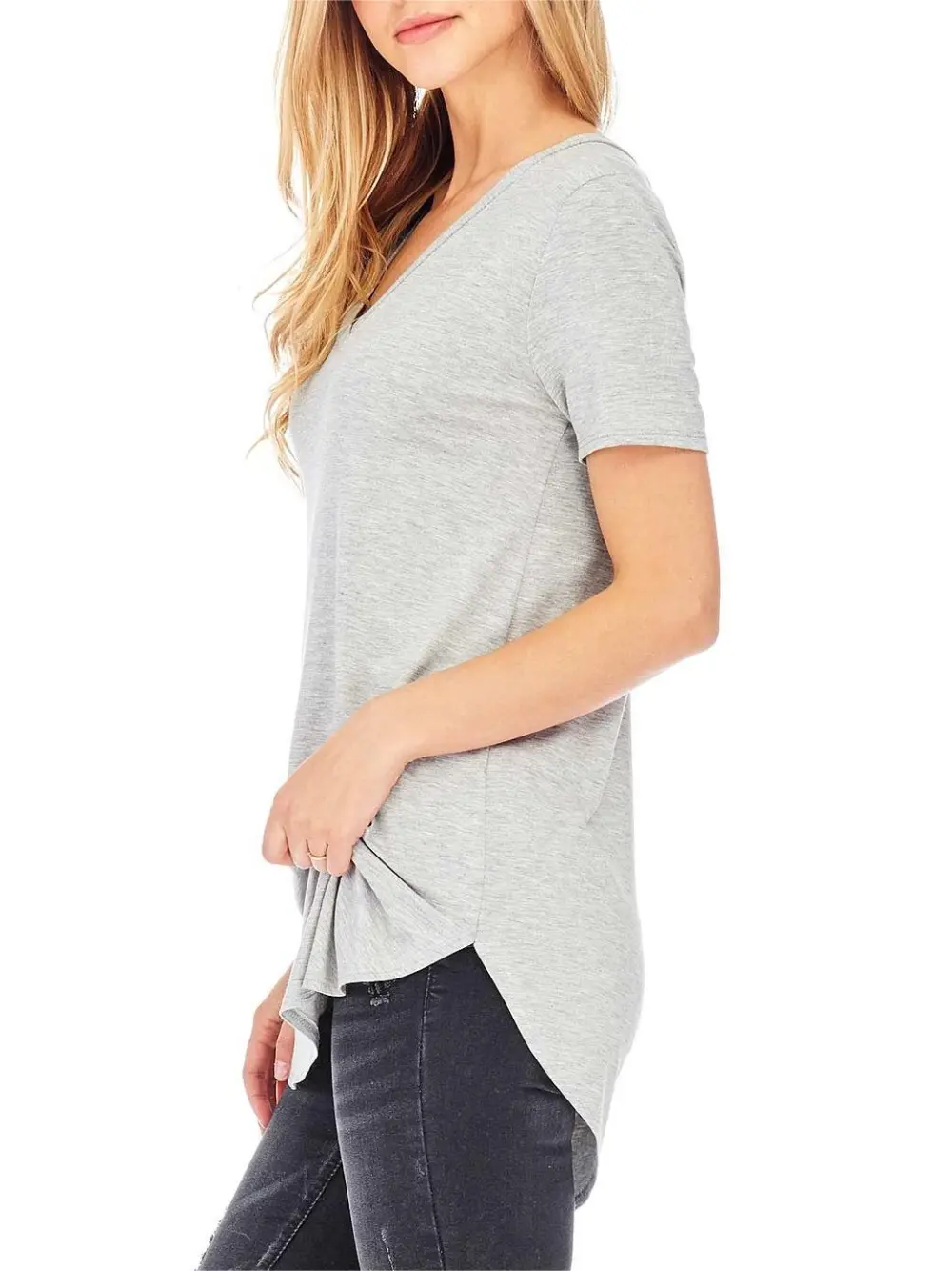 Round Hem V-Neck Tee