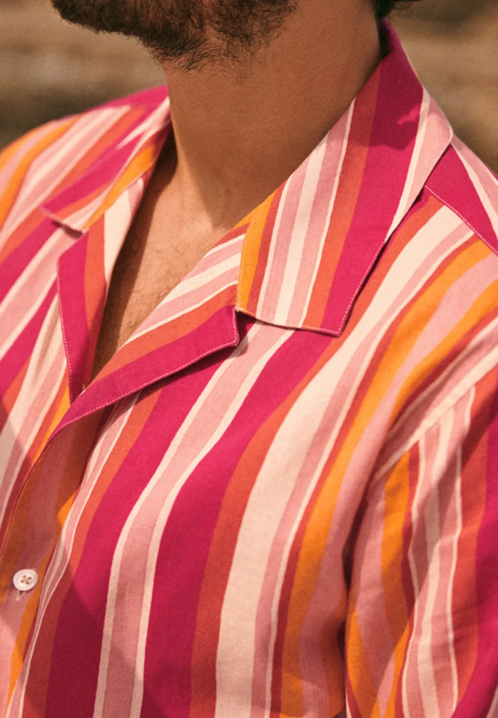 Holt Shirt-Stripes Ecru Pink Orange