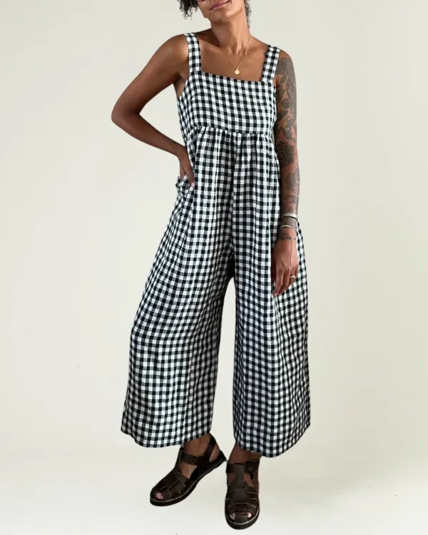 CARI BLACK & WHITE GINGHAM LINEN JUMPSUIT