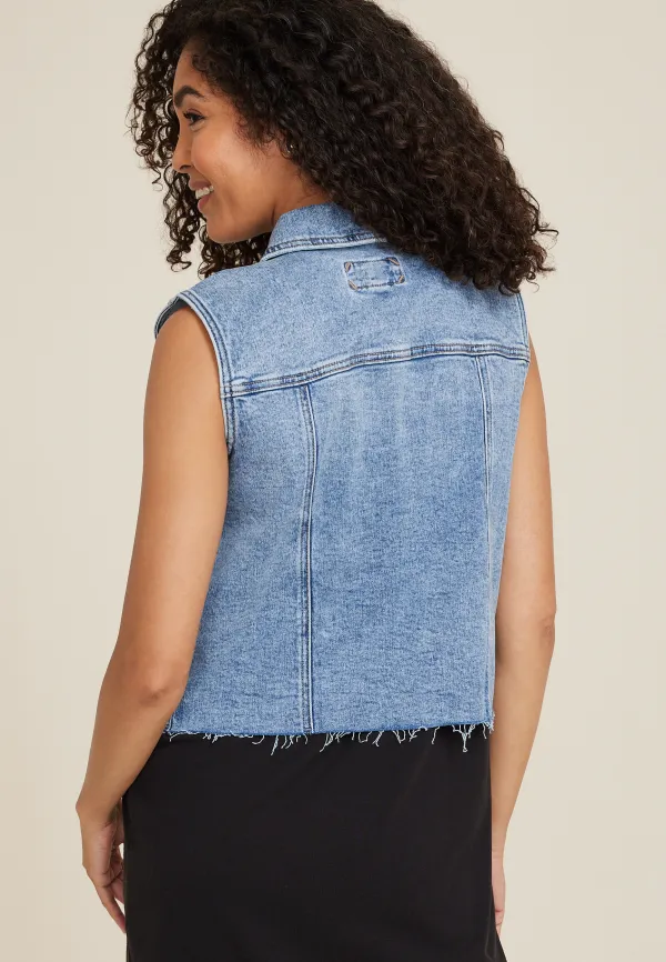 Raw Hem Denim Vest