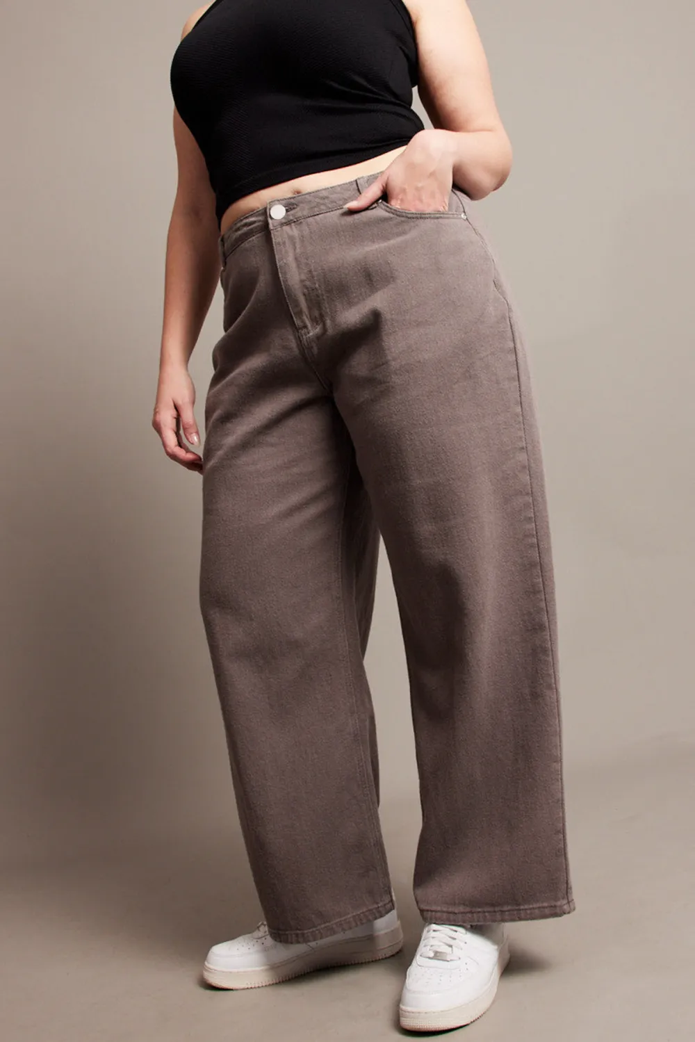 Grey Wide Leg Jeans High Rise