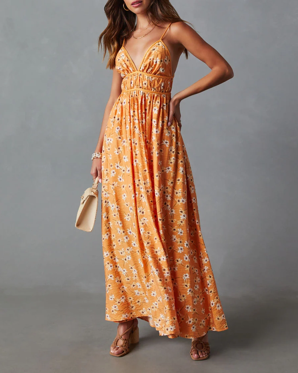 Kamila Braided Tie Floral Print Maxi Dress