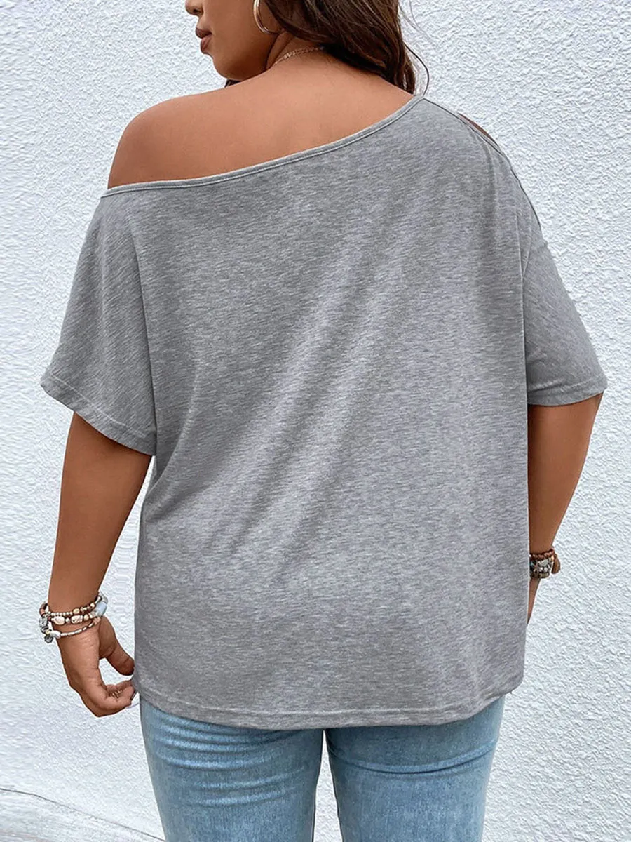 Asymmetrical Neck Batwing Sleeve Cut Out Tee