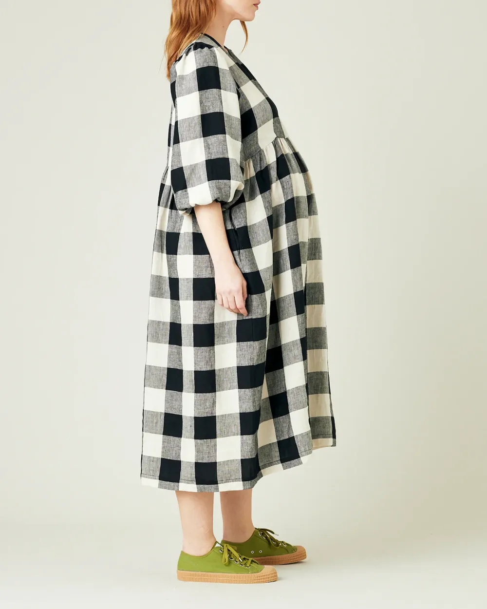 ABBIE STONE & BLACK MEGA CHECK LINEN DRESS