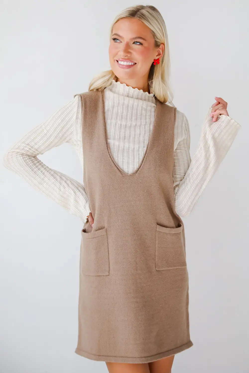 Perfect Outcome Mocha Mini Sweater Dress - DOORBUSTER