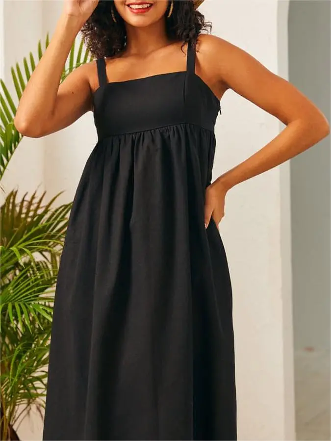 Black Adjustable Square Neck Dresses