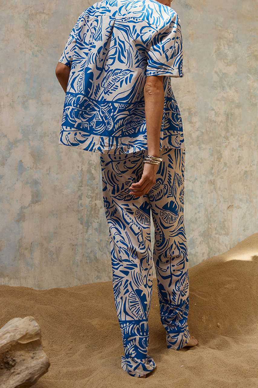 Blue printed holiday pants