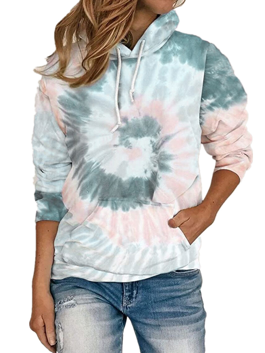 Loose Tie Dye Printed Hooded Long Sleeve Sweatshirt