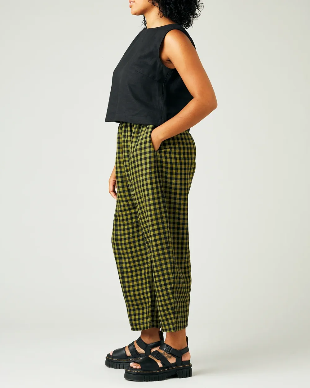 GREEN GINGHAM LINEN TROUSERS