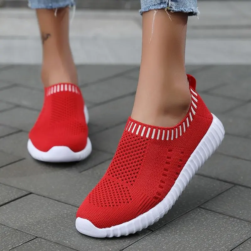 Sneakers running Shoes Woman black Sock Slip On Knitted Vulcanized Shoes