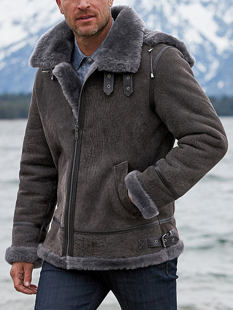 Classic Pebble Grey Edition Sheepskin B-3 Bomber Jacket