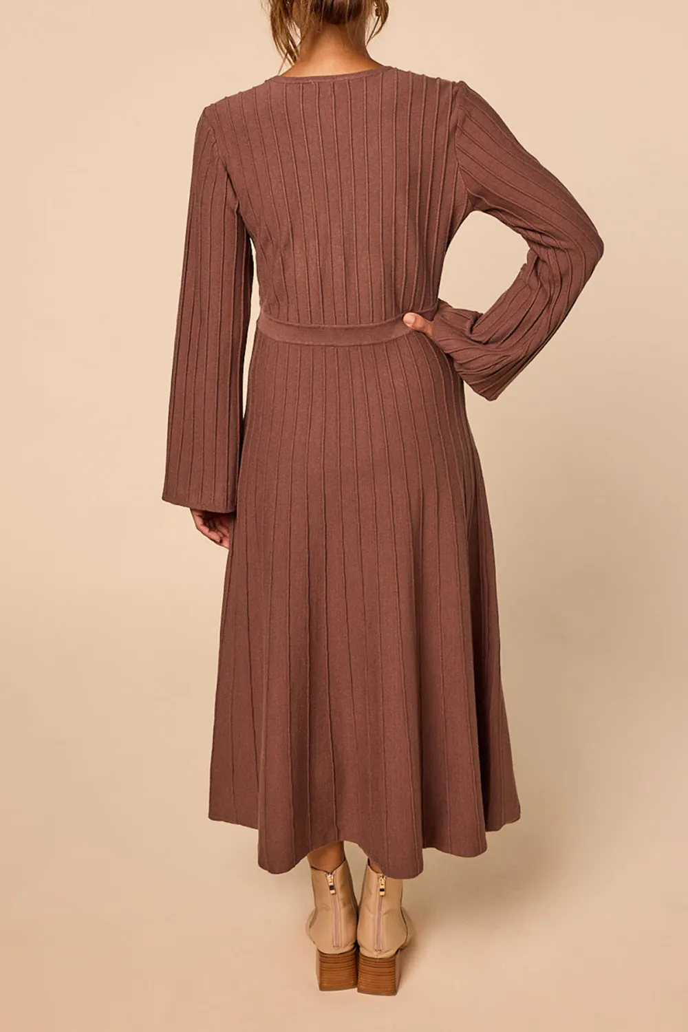 Waisted Knitted Dress in Cacao